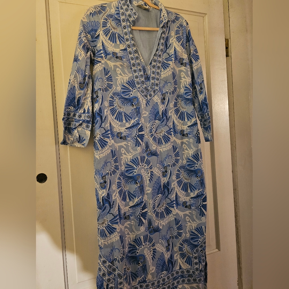 Lilly Pulitzer Blue Floral Maxi Dress with Long Sleeves